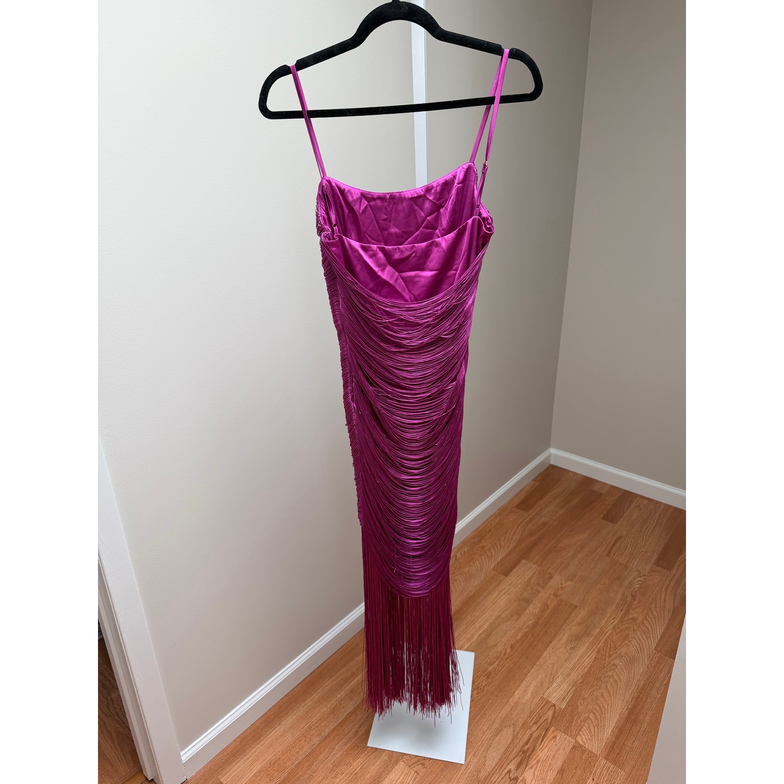 Saylor Magenta Fringe Satin Maxi Dress — image 7 of 7